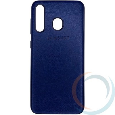 Накладка кожаная с логотипом для Samsung Galaxy A20/A30 2019 синяя - фото 27809