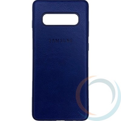 Накладка кожаная с логотипом для Samsung Galaxy S10 Plus синяя - фото 27824