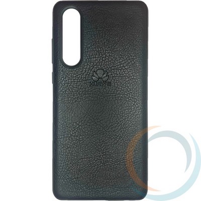 Накладка кожаная с логотипом для Huawei P30 чёрная - фото 27863