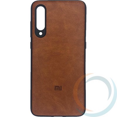 Накладка кожаная с логотипом для Xiaomi Mi 9 коричневая - фото 27871