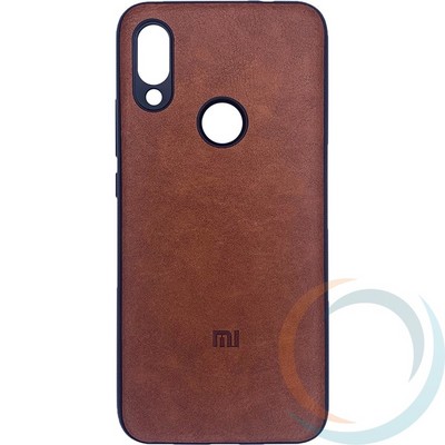 Накладка кожаная с логотипом для Xiaomi Redmi 7 коричневая - фото 27881