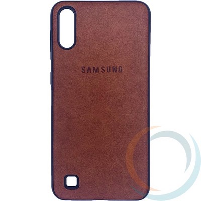 Накладка кожаная с логотипом для Samsung Galaxy A10 коричневая - фото 27927
