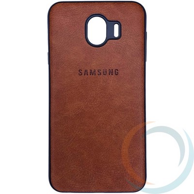 Накладка кожаная с логотипом для Samsung Galaxy J4 коричневая - фото 27932