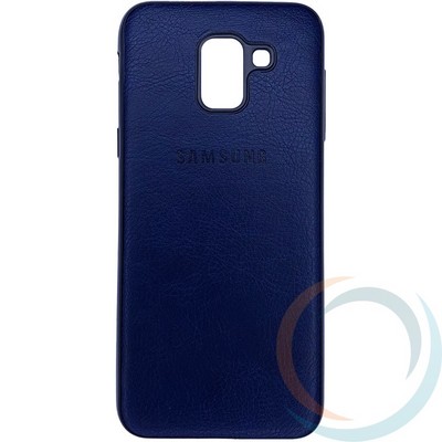 Накладка кожаная с логотипом для Samsung Galaxy J6 синяя - фото 27937