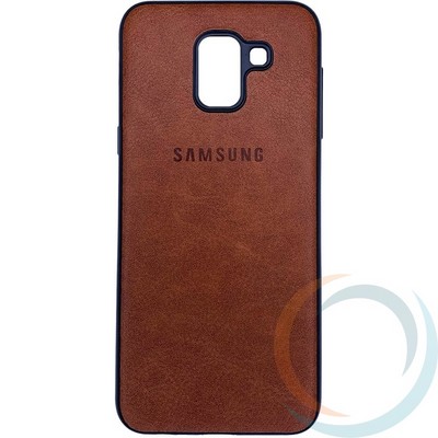 Накладка кожаная с логотипом для Samsung Galaxy J6 коричневая - фото 27938
