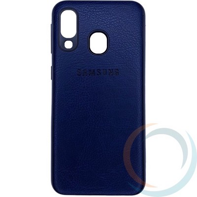 Накладка кожаная с логотипом для Samsung Galaxy A40 синяя - фото 28027