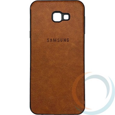 Накладка кожаная с логотипом для Samsung Galaxy J4 Plus коричневая - фото 29062