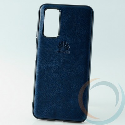 Накладка кожаная с логотипом для Huawei Honor v30 синяя - фото 30773
