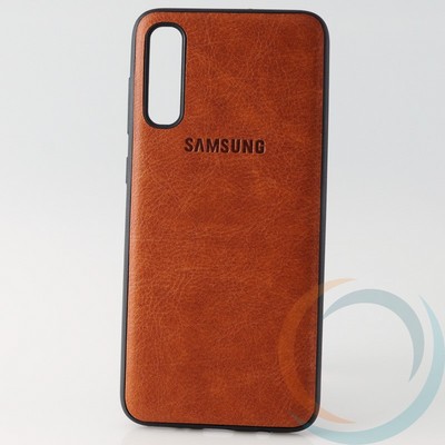 Накладка кожаная с логотипом для Samsung A70s коричневая - фото 30800