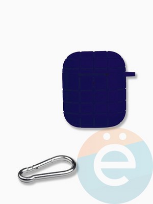 Чехол силиконовый для наушников Apple AirPods 1/2 Grid с карабином синий - фото 35918