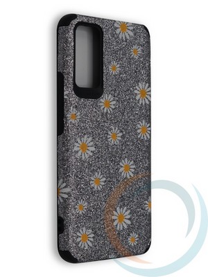 Накладка силиконовая с ромашками для Huawei Honor 30 серебристая - фото 40136