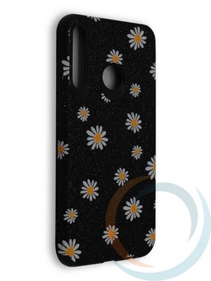 Накладка силиконовая с ромашками для Huawei Honor 9C черная - фото 40173