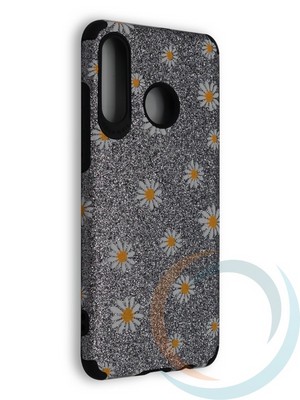 Накладка силиконовая с ромашками для Huawei Honor P30 Lite серебристая - фото 40195