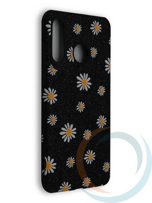 Накладка силиконовая с ромашками для Huawei Honor P30 Lite черная - фото 40197