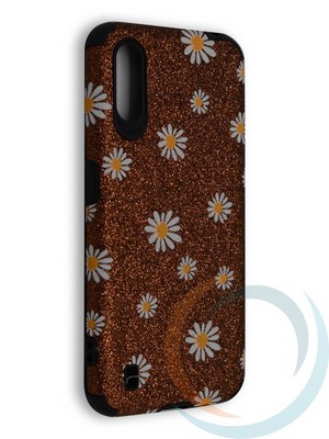 Накладка силиконовая с ромашками для Samsung Galaxy A01 коричневая - фото 40207