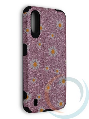 Накладка силиконовая с ромашками для Samsung Galaxy A01 розовая - фото 40208