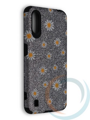 Накладка силиконовая с ромашками для Samsung Galaxy A01 серебристая - фото 40209