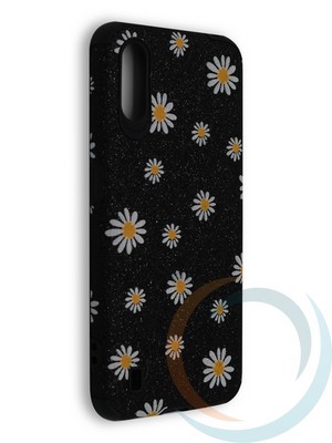 Накладка силиконовая с ромашками для Samsung Galaxy A01 черная - фото 40211