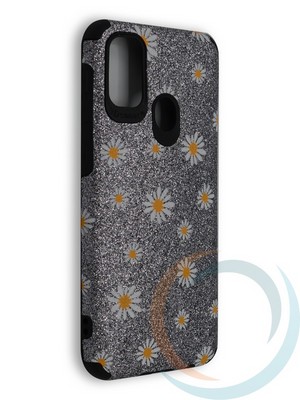 Накладка силиконовая с ромашками для Samsung Galaxy A21S/M21 серебристая - фото 40216
