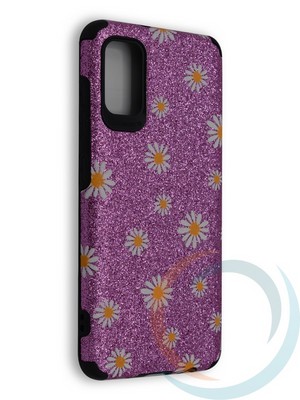 Накладка силиконовая с ромашками для Samsung Galaxy A41 фиолетовая - фото 40231