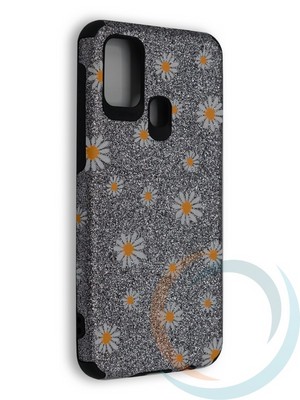 Накладка силиконовая с ромашками для Samsung Galaxy M31 серебристая - фото 40251