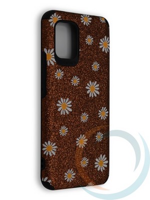 Накладка силиконовая с ромашками для Xiaomi Mi 10 Lite коричневая - фото 40256