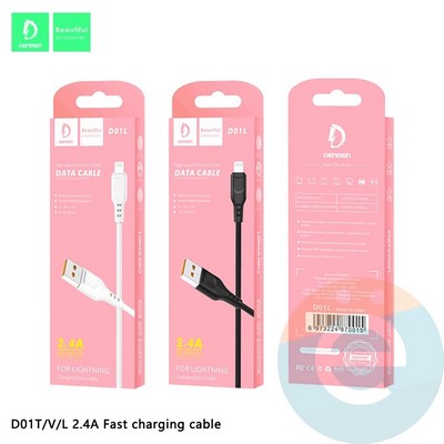 USB кабель Denmen D01L на Lightning 2.4A 1м черный - фото 45826