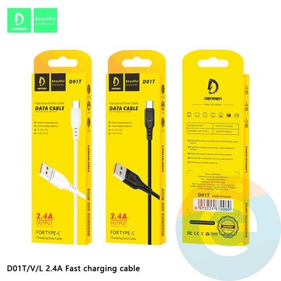 USB кабель Denmen D01T на Type-C 2.4A 1м белый - фото 45829