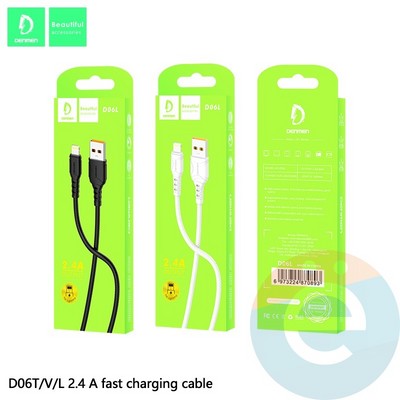 USB кабель Denmen D06L на Lightning 2.4A 1м черный - фото 45879