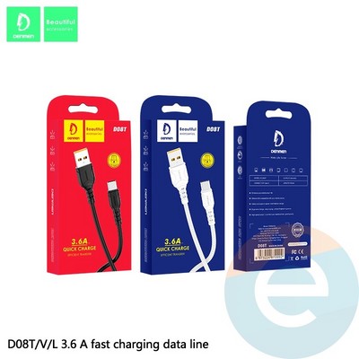 USB кабель Denmen D08T на Type-C 3.6A 1м черный - фото 45898