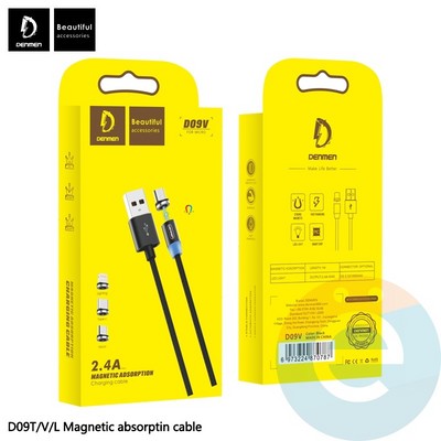 USB кабель Denmen D09E магнитный нейлоновый на Type-C Lightning Micro USB 1м золотистый - фото 45909