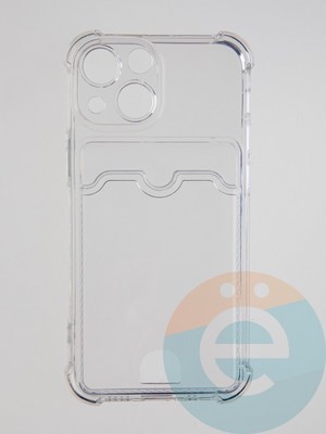 Накладка силиконовая с кардхолдером и усиленными углами для Apple iPhone 13 Mini прозрачная - фото 55924