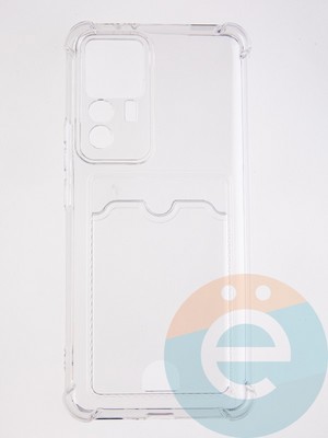 Накладка силиконовая с кардхолдером и усиленными углами для Xiaomi Mi 12T прозрачная - фото 58761