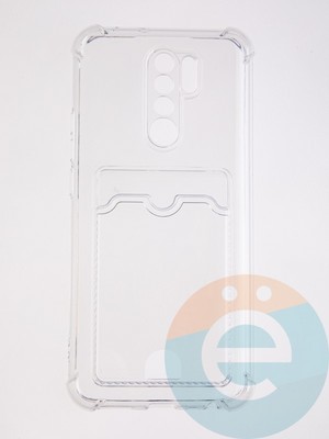 Накладка силиконовая с кардхолдером и усиленными углами для Xiaomi Redmi 9 прозрачная - фото 59439