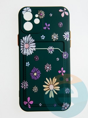 Накладка силиконовая Summer с кардхолдером для Apple iPhone 12 зеленая - фото 58845