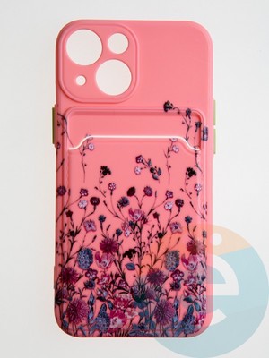 Накладка силиконовая Summer с кардхолдером для Apple iPhone 13 Mini розовая - фото 58857