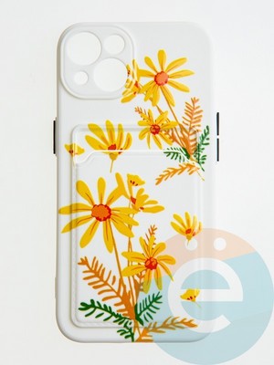 Накладка силиконовая Summer с кардхолдером для Apple iPhone 13 бежевая - фото 58882