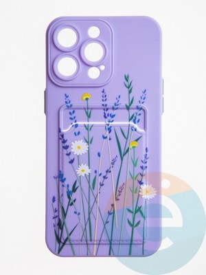 Накладка силиконовая Summer с кардхолдером для Apple iPhone 15 Pro Max сиреневая - фото 62544