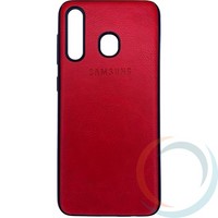 Накладка кожаная с логотипом для Samsung Galaxy A20/A30 2019 красная