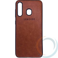 Накладка кожаная с логотипом для Samsung Galaxy A20/A30 2019 коричневая