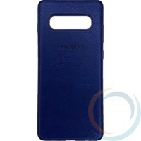 Накладка кожаная с логотипом для Samsung Galaxy S10 Plus синяя