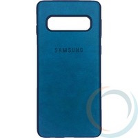 Накладка кожаная с логотипом для Samsung Galaxy S10 бирюзовая