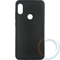 Накладка кожаная с логотипом для Xiaomi Redmi note 6 чёрная