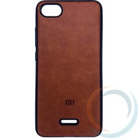 Накладка кожаная с логотипом для Xiaomi Redmi 6A коричневая