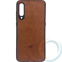 Накладка кожаная с логотипом для Xiaomi Mi 9 коричневая