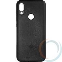 Накладка кожаная с логотипом для Xiaomi Redmi 7 чёрная