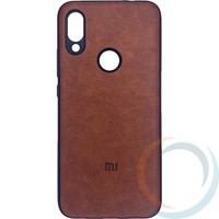 Накладка кожаная с логотипом для Xiaomi Redmi 7 коричневая