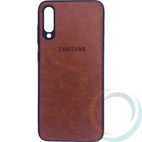 Накладка кожаная с логотипом для Samsung Galaxy A70 коричневая