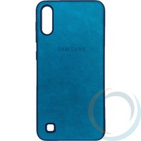 Накладка кожаная с логотипом для Samsung Galaxy A10 бирюзовая