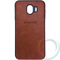 Накладка кожаная с логотипом для Samsung Galaxy J4 коричневая